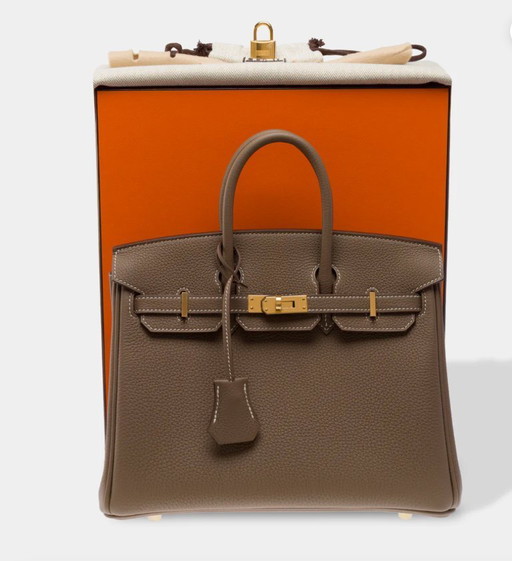 Sac HERMES Birkin 25 en cuero Étoupe - 103575