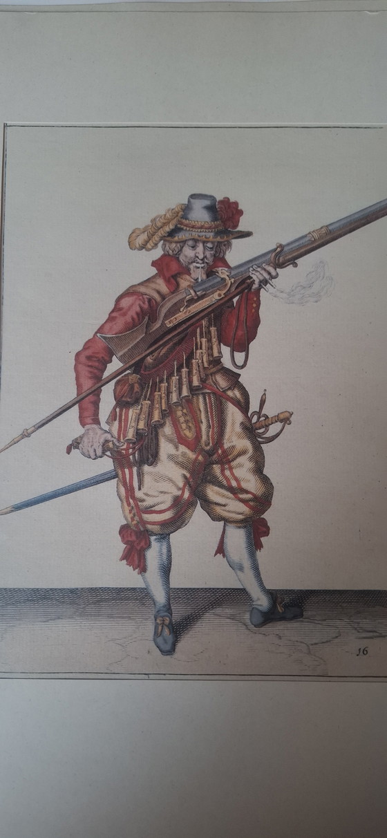 Image 1 of Satz von 4 antiken, handkolorierten Kupferstichen nach Jacob de Gheyn II – Rheinmetall-Edition