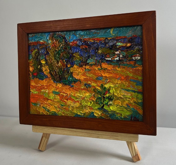 Image 1 of Originales Ölgemälde: Herbstliche Dorflandschaft bei Mondschein