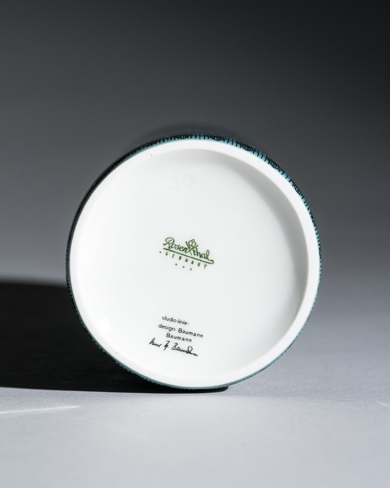Image 1 of Trío gráfico turquesa Rosenthal Studio-Line Diseño de Theo Baumann Jarrones y caja