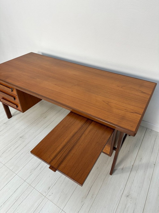 Image 1 of Rare 1960s Danish Teak Freestanding Writing Desk by Peter Løvig Nielsen – Vintage Desk with Shelves & Leather Detail