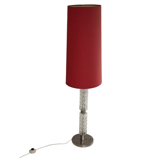 Richard Essig - Floor lamp - Space age design - Crystal glass, chrome and fabric covered shade