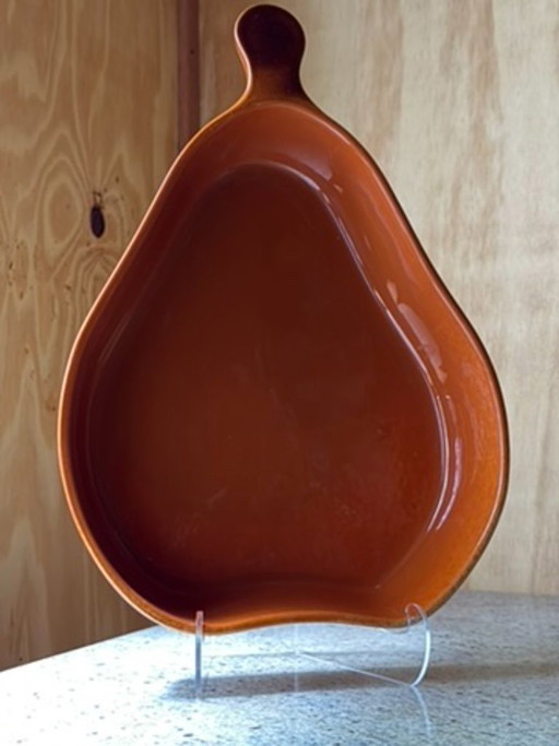 Teglia da forno vintage BCI Bretagne, Francia, a forma di pera - Ceramica smaltata color arancio bruciato - Utensile da