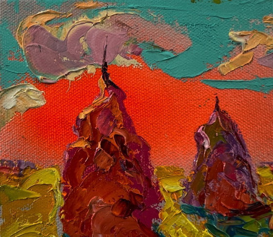 Original-Ölgemälde Sonnenuntergang Feldlandschaft im hellen Sommermorgen – Gemälde & Zeichnungen, Canvas (photo 7 of 8)