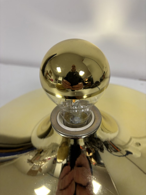 Image 1 of Large Vintage gold space age 60s saucer or disc wall lamp Egoluce Italy