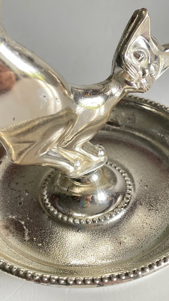 Image 1 of Zilverkleurig metalen katten sieradenbakje