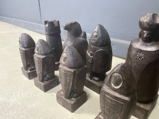 Image 1 of Großes, handgefertigtes Schachfigurenset aus Holz, 1960er Jahre