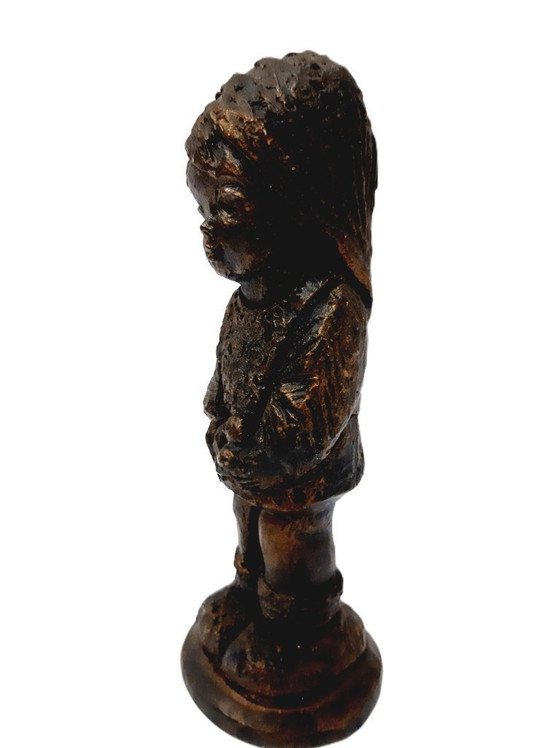 Image 1 of Vintage Copper Figurine – Girl in Thought 16 cm