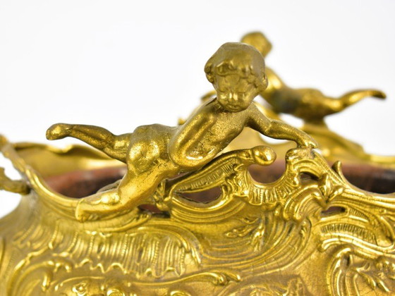 Image 1 of Antique gilt bronze jardinière with putti – Rococo style, ca. 1900