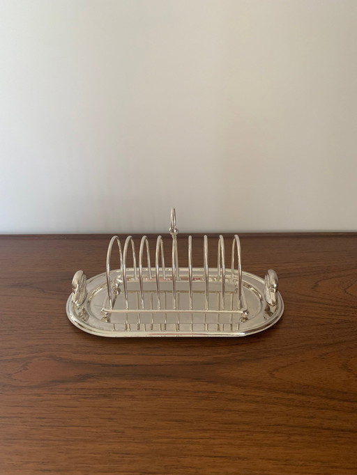 Silver Metal Toast Rack with Tray and Duck Head Handle, 1970