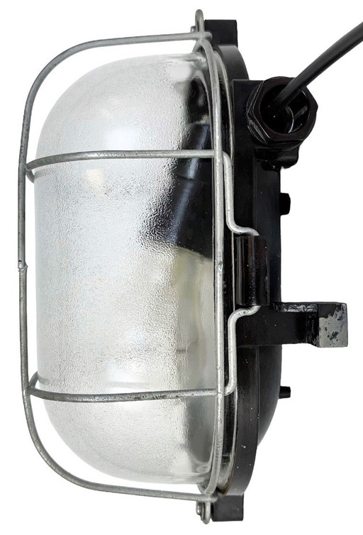 Industrial Brown Bakelite Wall Light with Frosted Glass, 1960s