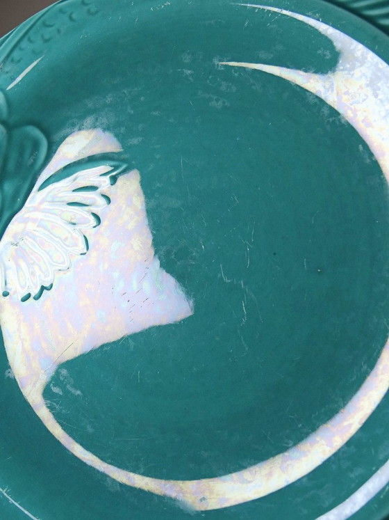 Image 1 of Set of 5 vintage turquoise earthenware fish plates from the 1960s-70s