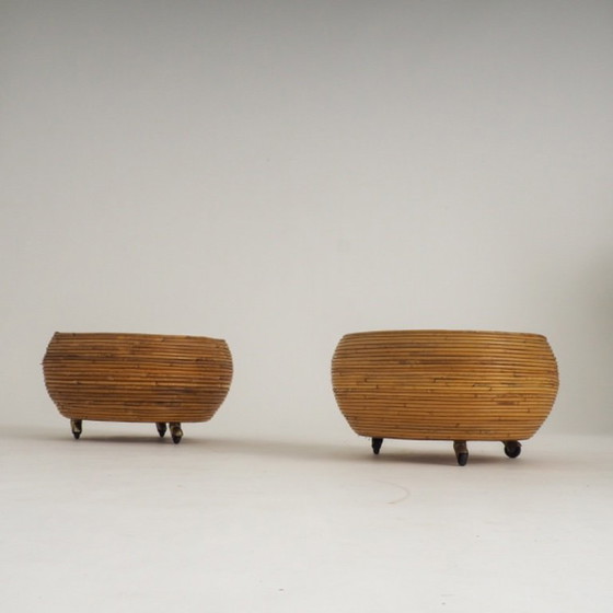 Pair of Italian Mid-Century Pencil-Reed Rattan Planters Attributed to Vivai Del Sud – Plant pot (photo 7 of 23)