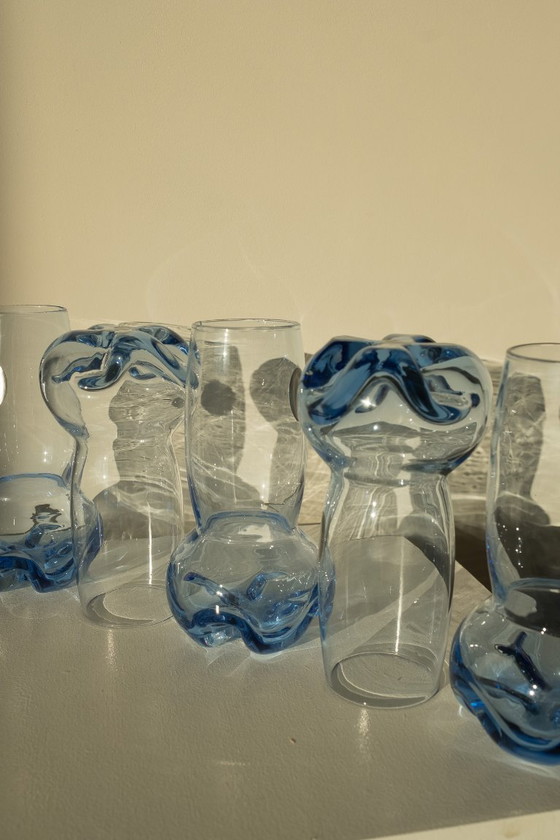 Image 1 of Vintage blue crystal glass set + carafe