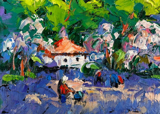 Image 1 of Original Oil Painting Summer Street Landscape The city that never sleeps