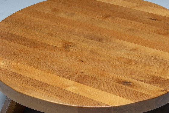 Image 1 of Brutalist Oak Round Coffee Table, France, 1950s