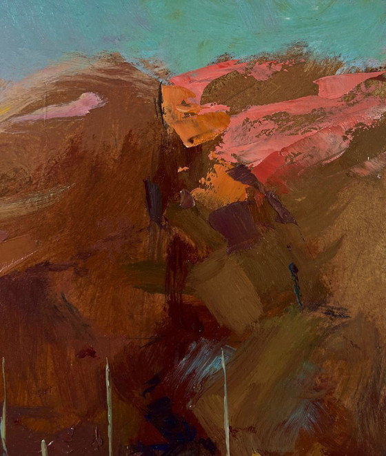 Image 1 of Original Oil Painting Coastal Rock Landscape Sails Against The Backdrop Of Mountains