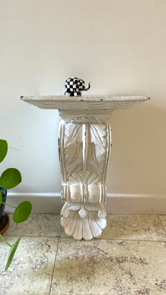 Patinated White Wall Console Shelf – Shelving unit, Wood (photo 12 of 35)