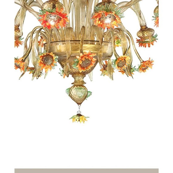 Image 1 of Murano Glass “Sunflowers” Chandelier – Venetian Style in Amber & Green