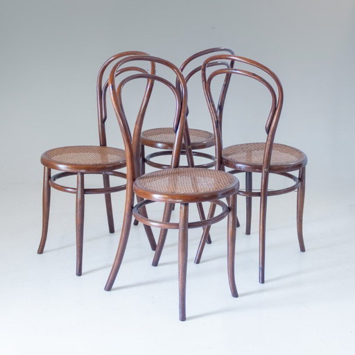4x 1900s Set of Four Bentwood and Cane Dining Chairs by Josef Hoffmann, Labeled