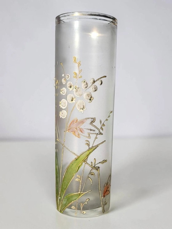 Art Nouveau enamelled glass cylinder vase – Crystal (photo 3 of 8)