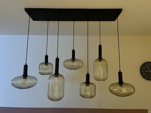 Plafondlamp met 7 glazen lampenkappen