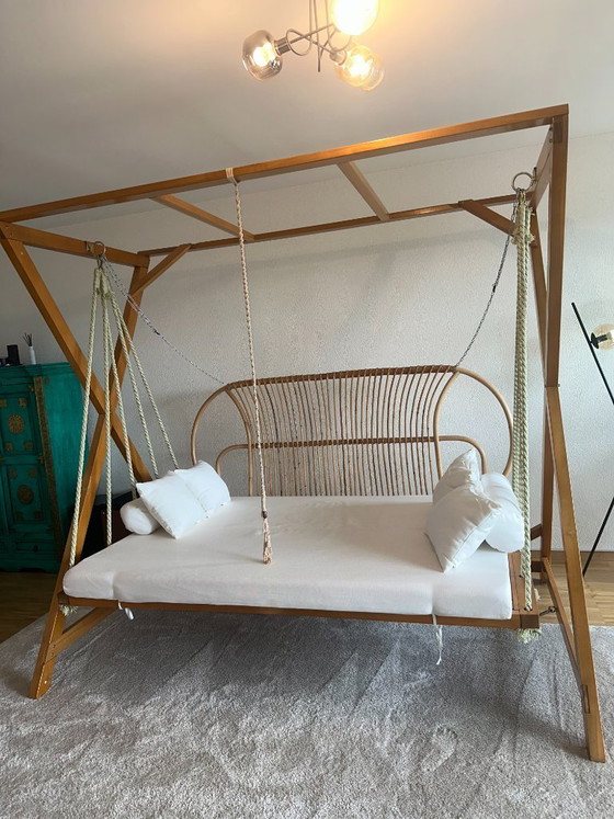 Hollywood schommelbank van acaciahout, ligbed, boho chic – Ligbed tuin, Textile (photo 5 of 5)