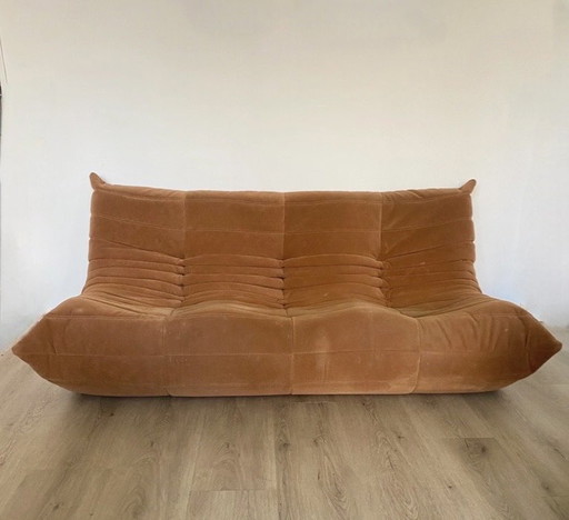 Ligne Roset Togo 3-seater sofa – orange-brown suede – iconic design