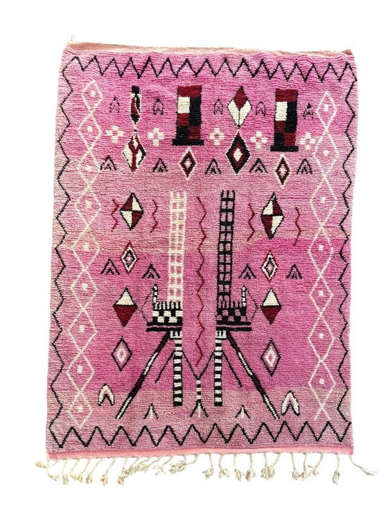 Image 1 of Alfombra marroquí Boujad 310x210 cm – Alfombra decorativa de lana hecha a mano, alfombra bereber rosa,