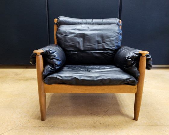 Image 1 of Vintage Black Leather Armchair By Eric Merthen For Ire Möbler