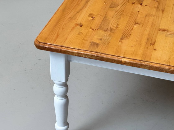 Image 1 of Large country-style dining table, solid wood, white painted, 1980s