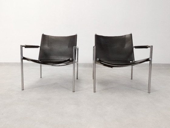 Set SZ 02 Poltrone by Martin Visser - Spectrum, Pelle, Cromo, Nero, Minimalisme (foto 5 di 15)