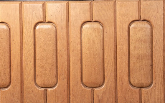 Image 1 of Large sideboard in oak and Danikowski ceramics, by Guillerme and Chambron, 1960.