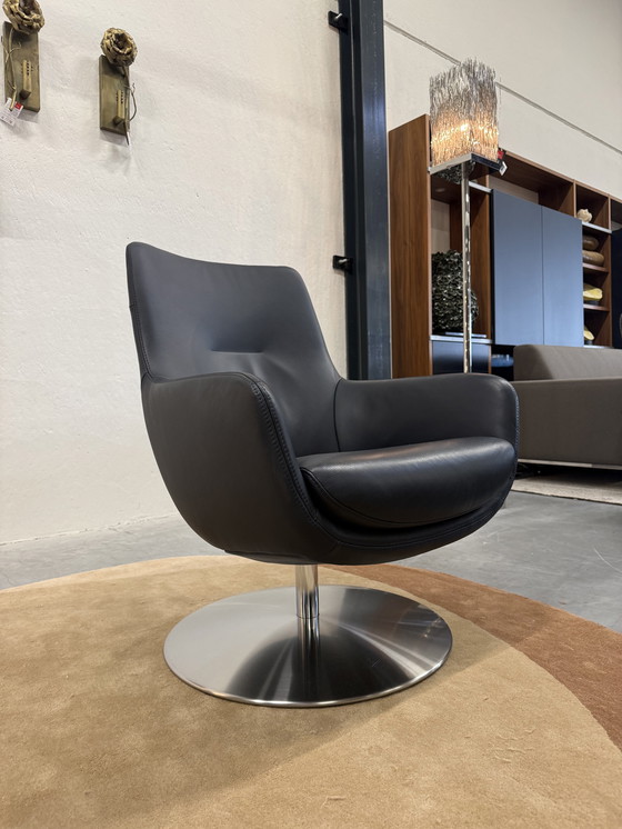 Image 1 of Fauteuil pivotant Gealux Coral en cuir bleu