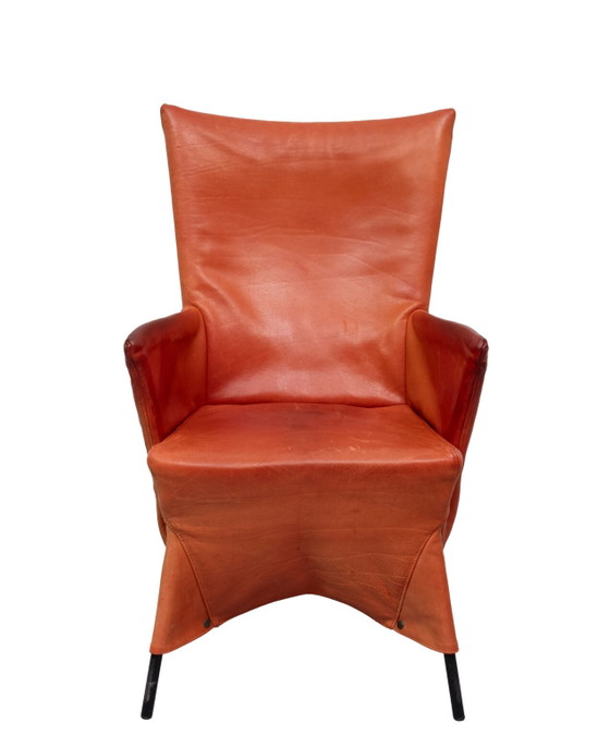 Gerard van der Berg fauteuil met oranje leren rok, jaren 80 – Leather, Dutch Design Style (photo 13 of 40)