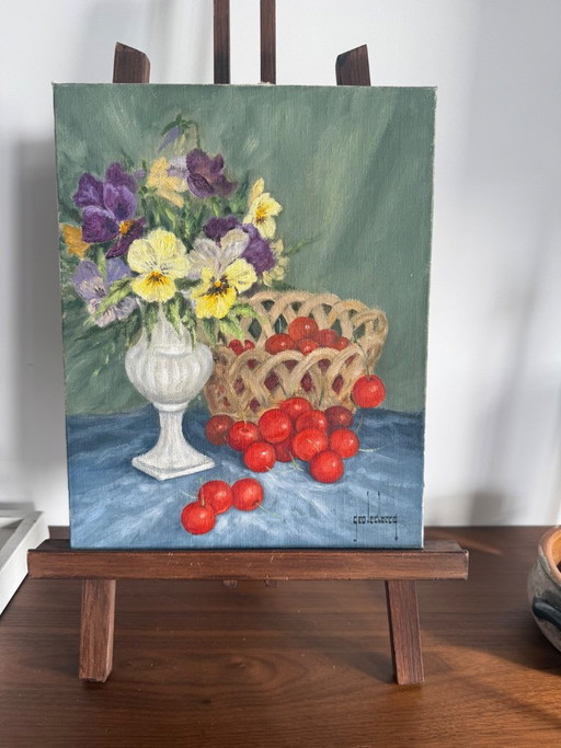 Antique painting, oil on canvas, signed – schilderijen tekeningen, Wood