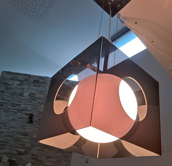 Image 1 of Lampe suspendue design plexiglas fumé 1990s