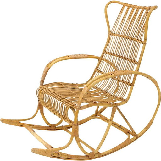 Sedia a dondolo in rattan di metà secolo, Cecoslovacchia, anni '60