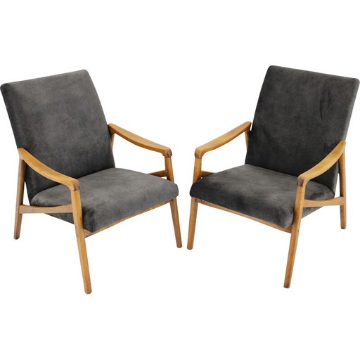 Paire de fauteuils vintage en bois de hêtre avec rembourrage, Tchécoslovaquie années 1960