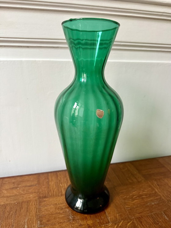 Image 1 of Smaragdgrüne, mundgeblasene Glasvase, hergestellt in Italien