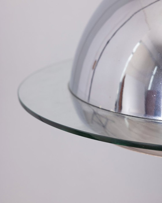 Image 1 of VINTAGE 70'S CHROME METAL AND GLASS CHANDELIER, ITALIAN DESIGN