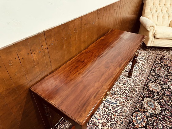 Klassiek Engelse Sidetable Bureau – Consoles, Hout, Messing (photo 12 of 14)