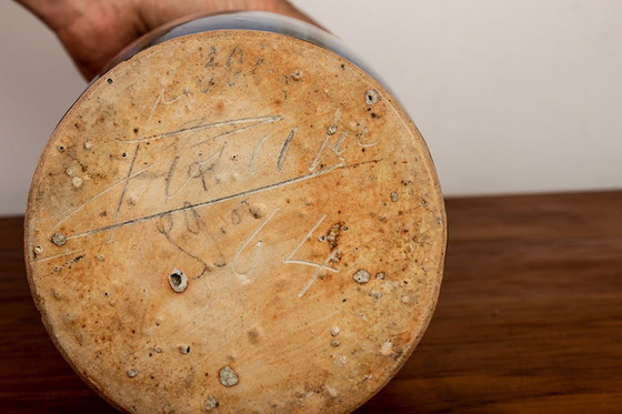 Image 1 of Large Art-Deco vase in blue glazed ceramic by Léon Pointu, Grès de Puisaye, 1920.