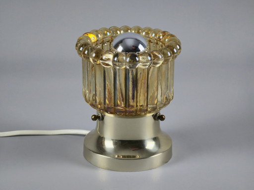 Vintage 1970s LEDUNGS Table Lamp by Nils Ledung – Ribbed Amber Glass Shade & Brass Base – Swedish Space-Age Mood Light.