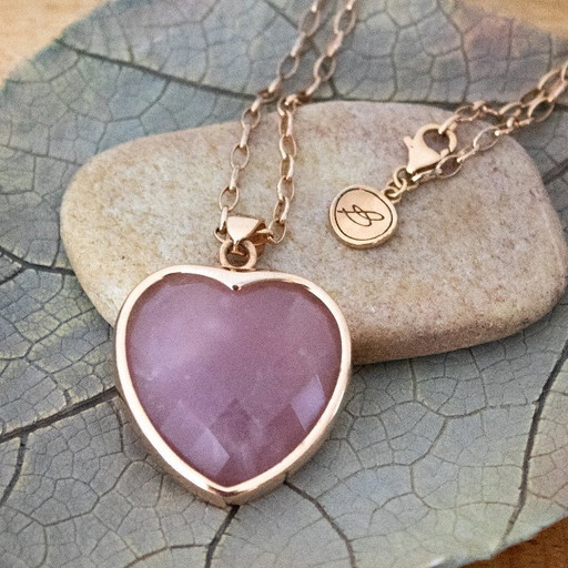 Collier Bronzallure Milano plaqué or 18 carats, cœur en quartz rose