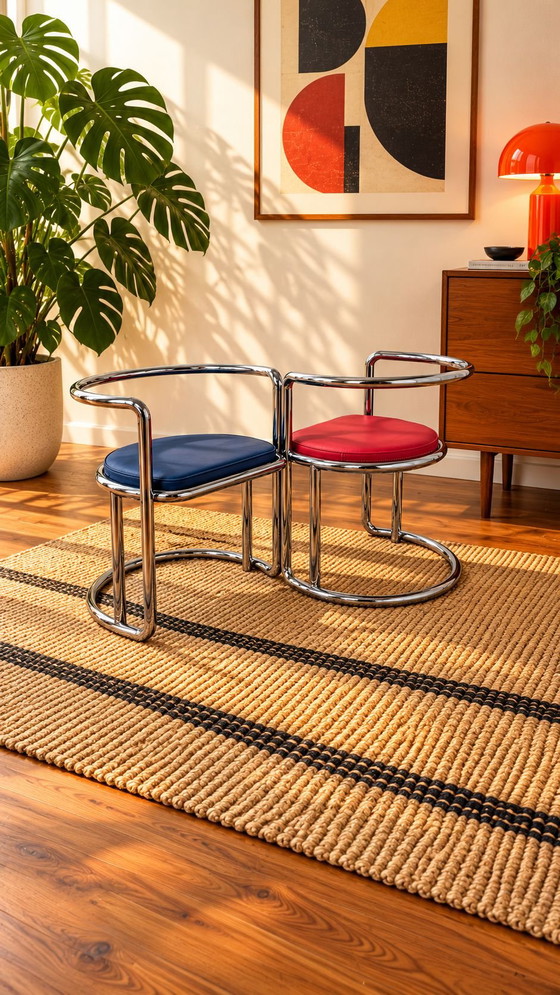 Salon Bauhaus vintage, Fauteuils, Verre, Chrome, Noir (photo 10 sur 14)