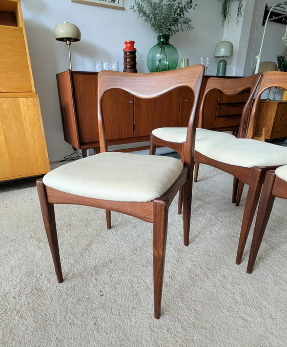 Vintage Set of 4 Teak Dining Chairs – Textile, Wood (photo 8 of 9)