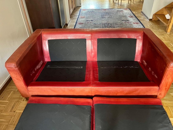 Image 1 of Red Leather 2-Seater Sofa by Brand Molinari
