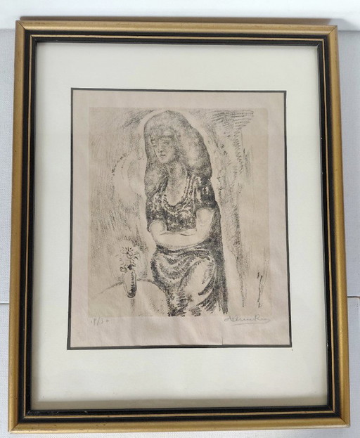 Original Lithograph Achiel Vereecken (Ghent School) – "The Dream or portrait of a woman" (18/30)