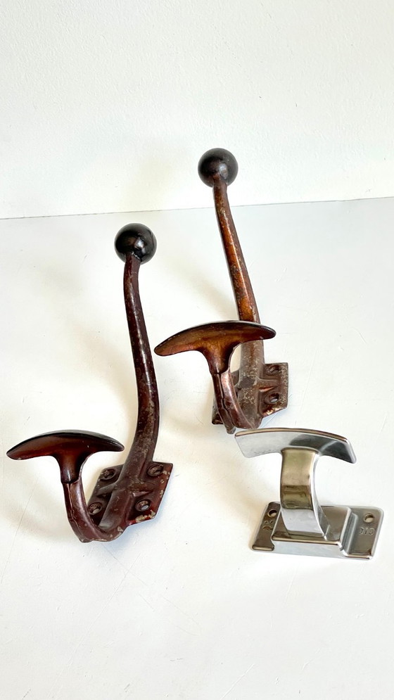 Image 1 of Vintage Patinated Metal Coat Hooks